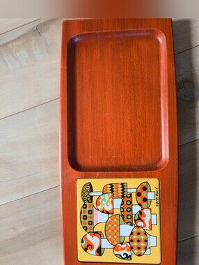 Vintage Georges Briard MCM Teak Serving Board w/ Signed Ceramic Tile 1960s/70s